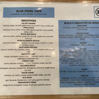 Smoothie menu at Blue Pearl Cafe in Ardmore