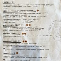 Brunch menu  at Port Espresso in Brixham