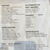Hot drinks menu  at Port Espresso in Brixham