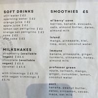 Cold drinks menu  at Port Espresso in Brixham