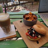 Bagel and Avena Latte at The Happy Nest in Porto