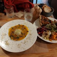 Soup and main course with salad. Both very delicious at 1001 Saveurs Sauvages in Ajaccio