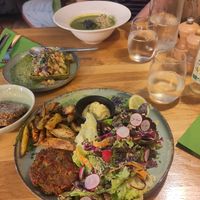 Vegetable Steak and cold soup at 1001 Saveurs Sauvages in Ajaccio