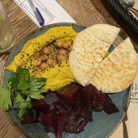 Hummus with pita bread and beetroot  at Frau Lüske Kaffeehaus in Berlin