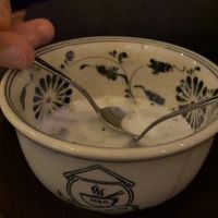 Coconut milk with black sesame dessert  at To1980 Vegan in Dusseldorf