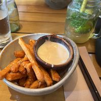 Sweet potatoe fries with vegan mayo  at To1980 Vegan in Dusseldorf