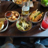 Left to right: vegan burger, colourfull vegan, magic rolls & tofu sticks at To1980 Vegan in Dusseldorf