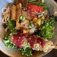 Flamingo bowl: Tasted like British Chinese takeaway with udon noodles   at To1980 Vegan in Dusseldorf