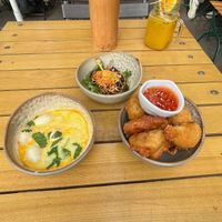 Colorful vegan (right), Magic rolls (middle) & Sua Dua Soup. Hmmm delicious at To1980 Vegan in Dusseldorf