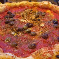 Marinara pizza: tomato, oregano and olives at Souldough Pizza in Carvoeira