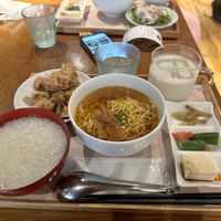 Vegan noodle set with rice porridge and coconut and soy milk (cold)  at Ganjin Shokudo 鑑真食堂 in Kumamoto