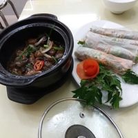 Fresh spring roll (cuon nem) and braised shitake mushrooms. at Loving Hut - Âu Cơ in Hanoi