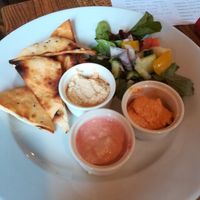 Hummus selection and bread at The Royal in Barmouth