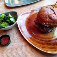 planted.steak burger with grilled broccoli and baked apple ketchup at Le Burger in Vienna