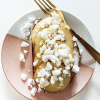 Pear & feta toast!  at Bloom in Logan