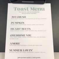 New toast menu  at Bloom in Logan