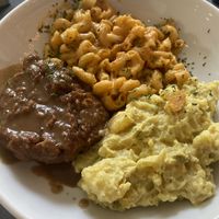 What’s good with potato salad and mac cheese sides   at Vegan Hood in New York City