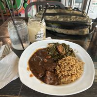 Flatbush - Oxtail, Collard Greens, Peas and Rice  at Vegan Hood in New York City