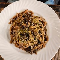 Mushroom pasta at Vegan Hood in New York City