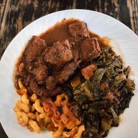 The Flatbush was delicious! Sides of Mac n Cheese & Collards at Vegan Hood in New York City