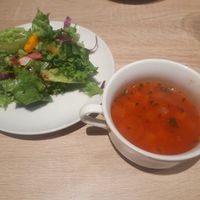 Soup and a salad at Soleil Hibiya Okuroji in Tokyo