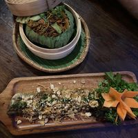 Fried lotus noodles and grillen aubergine  at Shamballa Vegetarian Restaurant Lounge & Cafe in Ho Chi Minh City