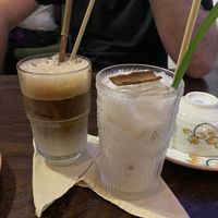 Vegan vietnamese coffee and Cinnamon almond milk  at Shamballa Vegetarian Restaurant Lounge & Cafe in Ho Chi Minh City