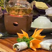 I love this roll & tea  at Shamballa Vegetarian Restaurant Lounge & Cafe in Ho Chi Minh City