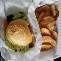 Spicy BBQ Bacon Burger with Hand Cut Chips at Baking Hope  in Kennesaw