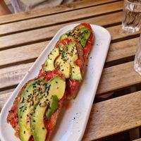 Avocado on toast (more like bruschetta) at UNO Caffé Olistico in Bologna