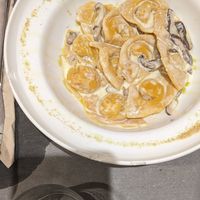 Plini with smoked tofu and pumpkin at UNO Caffé Olistico in Bologna