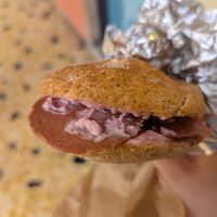 Panino con salame e mayo at UNO Caffé Olistico in Bologna