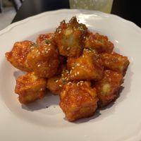 Fried Tofu(the vegan alternative of the famous fried korean chicken) super crispy and the same sauce!   at Ondo Korean Kitchen in Porto