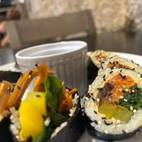 Kimbap with kimchii cheese (vegetables, kimchii and cream cheese rolled with rice and seaweed) at Ondo Korean Kitchen in Porto