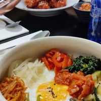 Bibimbap (비빔밥): Rice with all kinds of vegetables, kimchi and more! This is the vegetarian version, but just remove egg to make it vegan. at Ondo Korean Kitchen in Porto