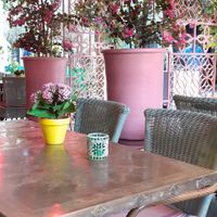 Decorative flowers over the building, inside and outside. at Comptoir Libanais in Manchester