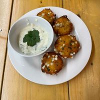 Cassava and potato fritters   at Karibu Vegan Bar & Kitchen in Stroud