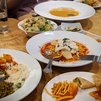 Mung bean and Massaman curries and Mombasa Karachi bateta at Karibu Vegan Bar & Kitchen in Stroud