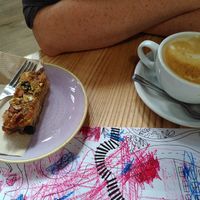 Latte & cherry slice at The Hub at St Mary's in Lichfield