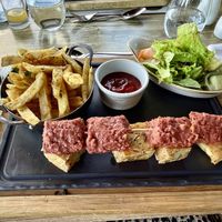 Skewer, fried corn with salad & fries  at Quinta Do Furão in Santana