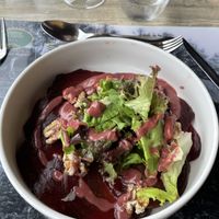 Charred beetroot carpaccio, candied walnuts, mint, red berry sauce (without ricotta cheese)  at Quinta Do Furão in Santana