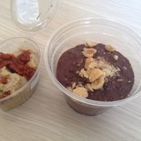 Hummus portion and Vegan chocolate quinoa dessert at Vitafix in Plovdiv