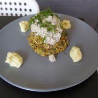 Μπιφτεκι λαχανικών με τυρί απο αμύγδαλα και μαγιονέζα απο κασιους  at Nick's Restaurant Bar in Kos