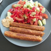Βιγκαν λουκάνικα απο Ρεβίθια  at Nick's Restaurant Bar in Kos