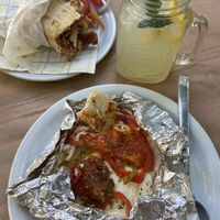 vegan gyros pita and vegan baked feta at Mom's Kitchen in Kos