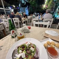 Vegan greek salad and vegan cheese balls  at Mom's Kitchen in Kos