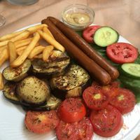 Tofu hotdogs and grilled veg at Mom's Kitchen in Kos