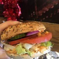 Mediterranean with no cheese on everything bagel  #Veganuary at The Bagel Bar in Burlington