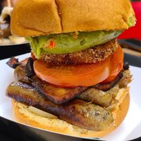 Breakfast bap with cauliflower hash brown. at The Vegan Street Food Company in Worthing