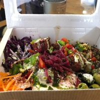 the mezze box with beet & caraway falafels at The Chic Pea in Falmouth